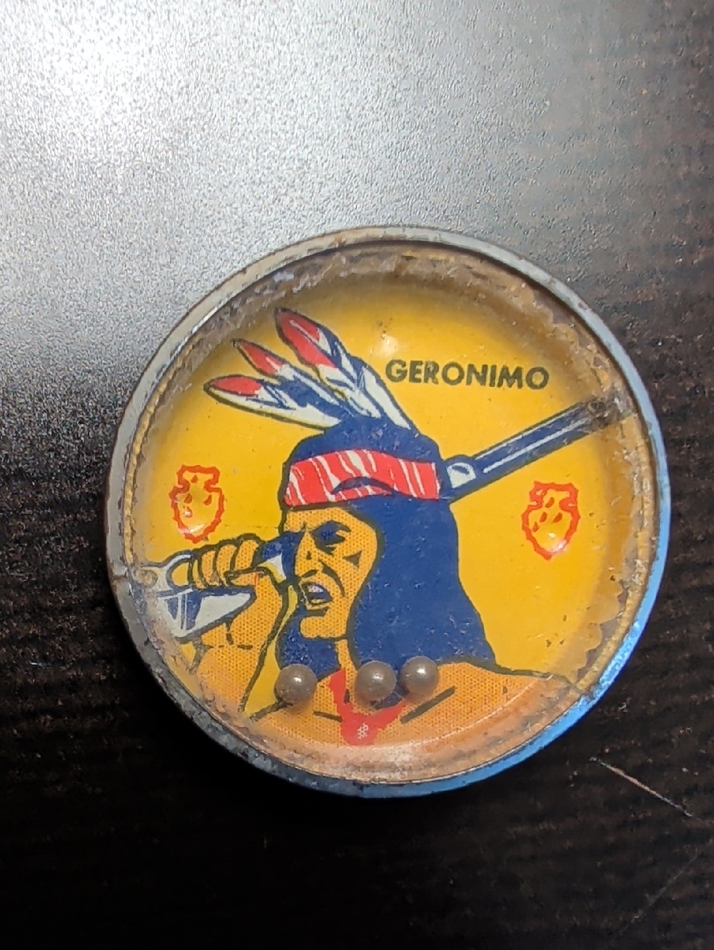 Geronimo Vintage Tin Game with Native Warrior Graphic Nabisco Toy